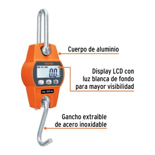Bascula Electronica Colgante Gancho Hasta 300 Kgs 100788 Truper