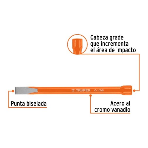 Cincel Corte Frio Largo 8" Cuña 1/2" 12118 Truper