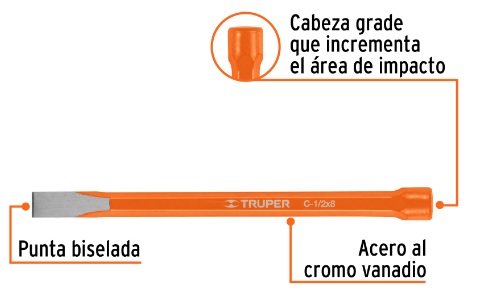 Cincel Corte Frio Largo 8" Cuña 1/2" 12118 Truper