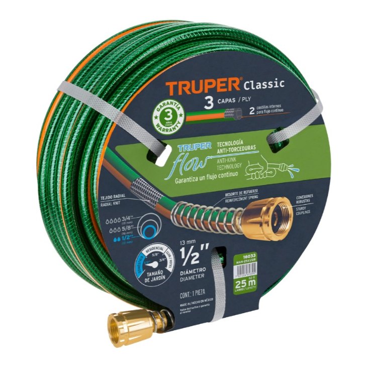 Manguera Reforzada 3 Capas 1/2" 25 mts 16033 Truper