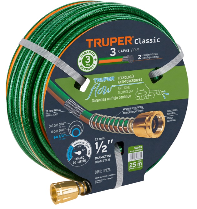 Manguera Reforzada 3 Capas 1/2" 25 mts 16033 Truper