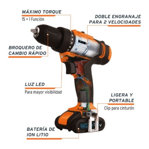 Taladro Inalambrico Profesional 12V 3/8" 18153 Truper