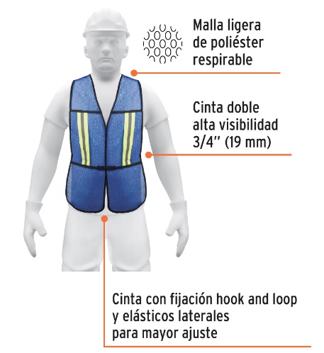 Chaleco C/ Cinta Doble 3/4" Alta Visibilidad Azul 21027 Truper