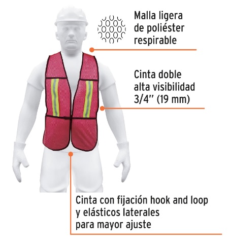 Chaleco C/ Cinta Doble 3/4" Alta Visibilidad Rojo 21028 Truper