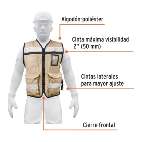 Chaleco Brigadista C/ Cinta Reflejante 2" Alta Visibilidad Beige 14668 Truper