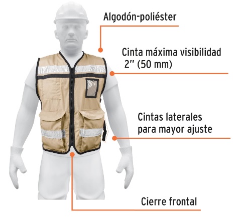 Chaleco Brigadista C/ Cinta Reflejante 2" Alta Visibilidad Beige 14668 Truper
