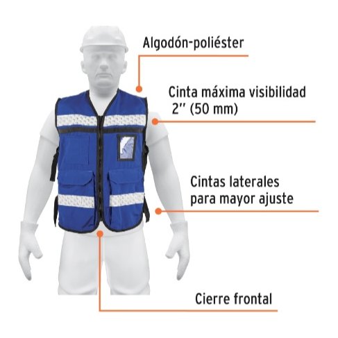 Chaleco Brigadista C/ Cinta Reflejante 2" Alta Visibilidad Azul Rey 14670 Truper