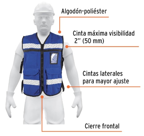 Chaleco Brigadista C/ Cinta Reflejante 2" Alta Visibilidad Azul Rey 14670 Truper
