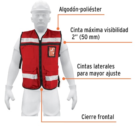 Chaleco Brigadista C/ Cinta Reflejante 2" Alta Visibilidad Rojo 14663 Truper