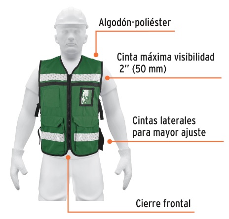 Chaleco Brigadista C/ Cinta Reflejante 2" Alta Visibilidad Verde 14664 Truper