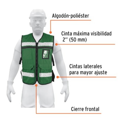 Chaleco Brigadista C/ Cinta Reflejante 2" Alta Visibilidad Verde 14664 Truper