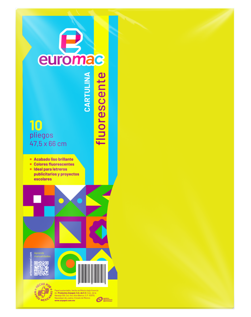 Cartulina Fluorescente Amarillo C/ 10 pzs Arpapel