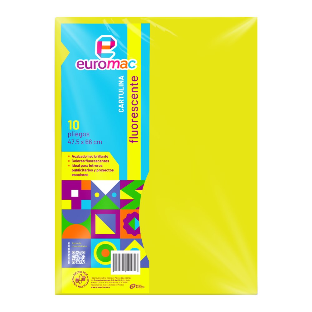 Cartulina Fluorescente Amarillo C/ 10 pzs Arpapel