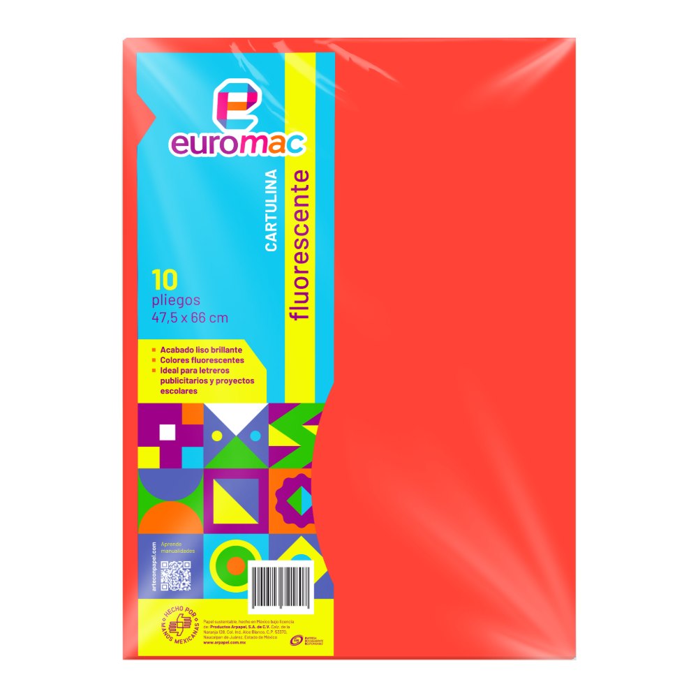 Cartulina Fluorescente Rojo C/ 10 pzs Arpapel