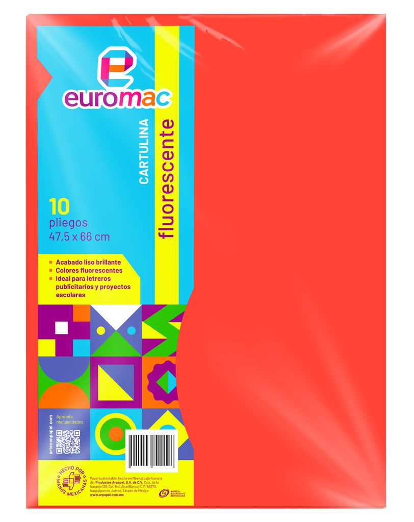 Cartulina Fluorescente Rojo C/ 10 pzs Arpapel
