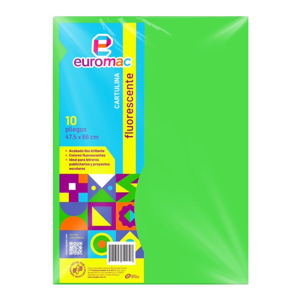 Cartulina Fluorescente Verde C/ 10 pzs Arpapel