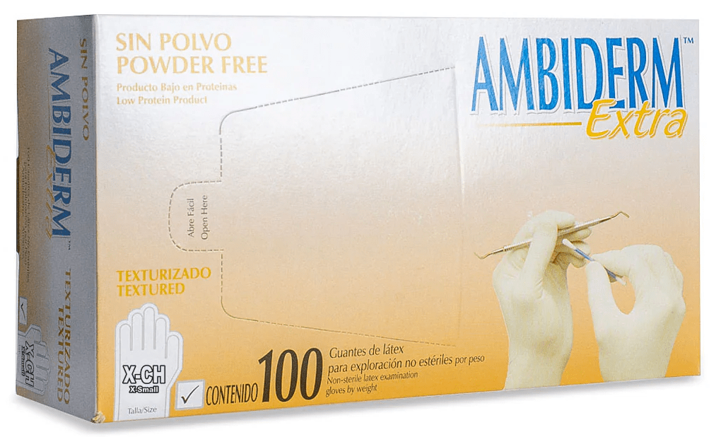 Guante Latex Extra Blanco Libre de Polvo Extra Chico C/ 100 pzs Ambiderm