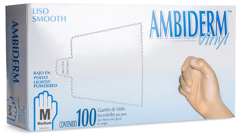 Guante Vinyl Bajo en Polvo Mediano C/ 100 pzs Ambiderm