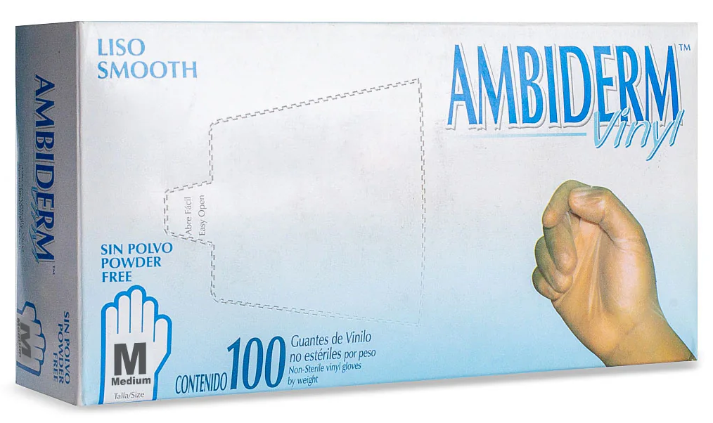 Guante Vinyl Libre de Polvo Mediano C/ 100 pzs Ambiderm
