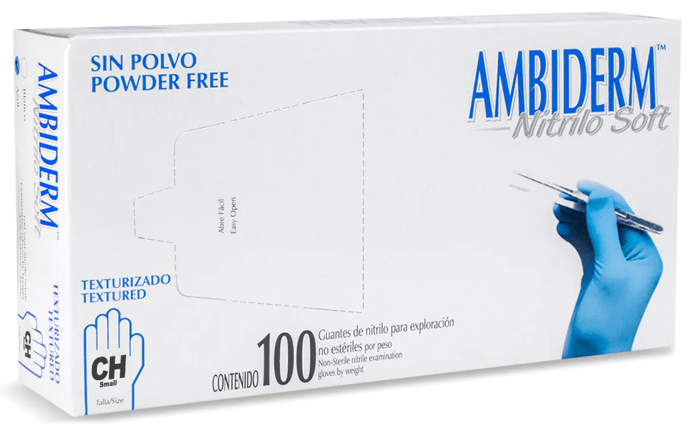 Guante Nitrilo Soft Azul Libre de Polvo Chico C/ 100 pzs Ambiderm
