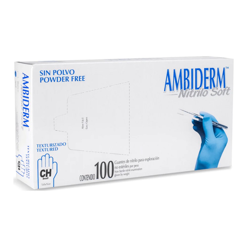 Guante Nitrilo Soft Azul Libre de Polvo Chico C/ 100 pzs Ambiderm