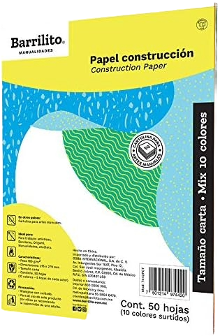Block Papel Construccion Mix 10 Colores C/ 50 pzs Barrilito