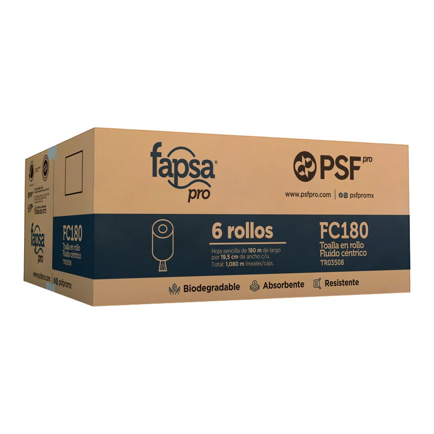 Toalla Rollo Blanca Fluido Centrico 180 mts C/ 6 pzs FC180 Fapsa