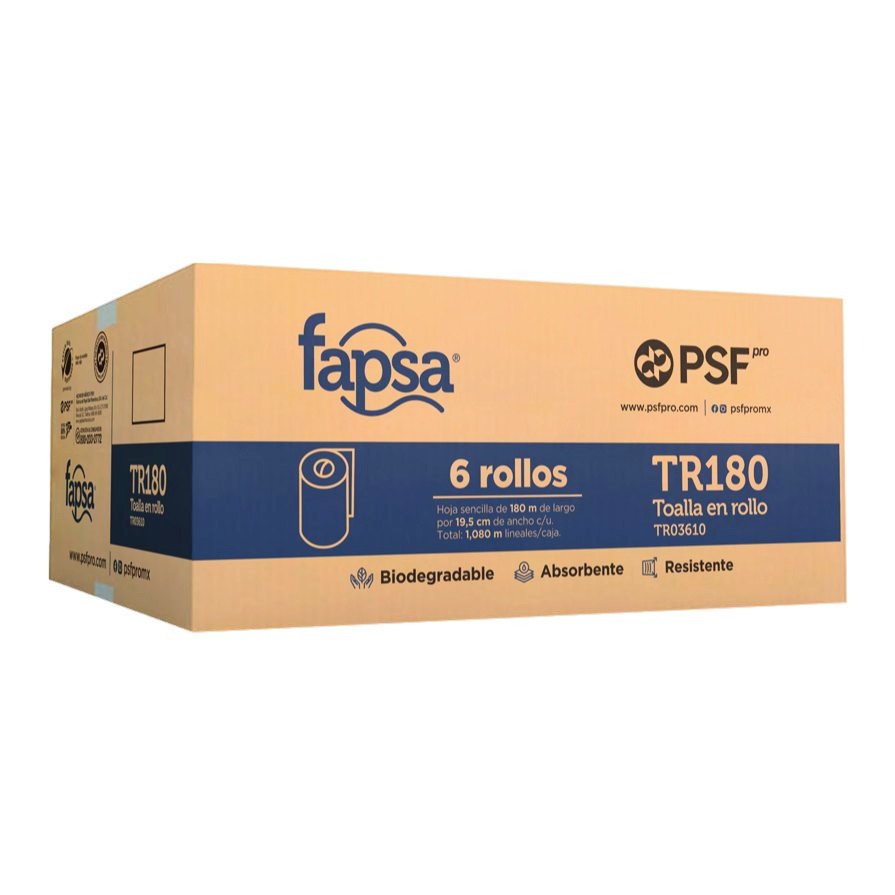Toalla Rollo Blanca 180 mts C/ 6 pzs TR180 Fapsa