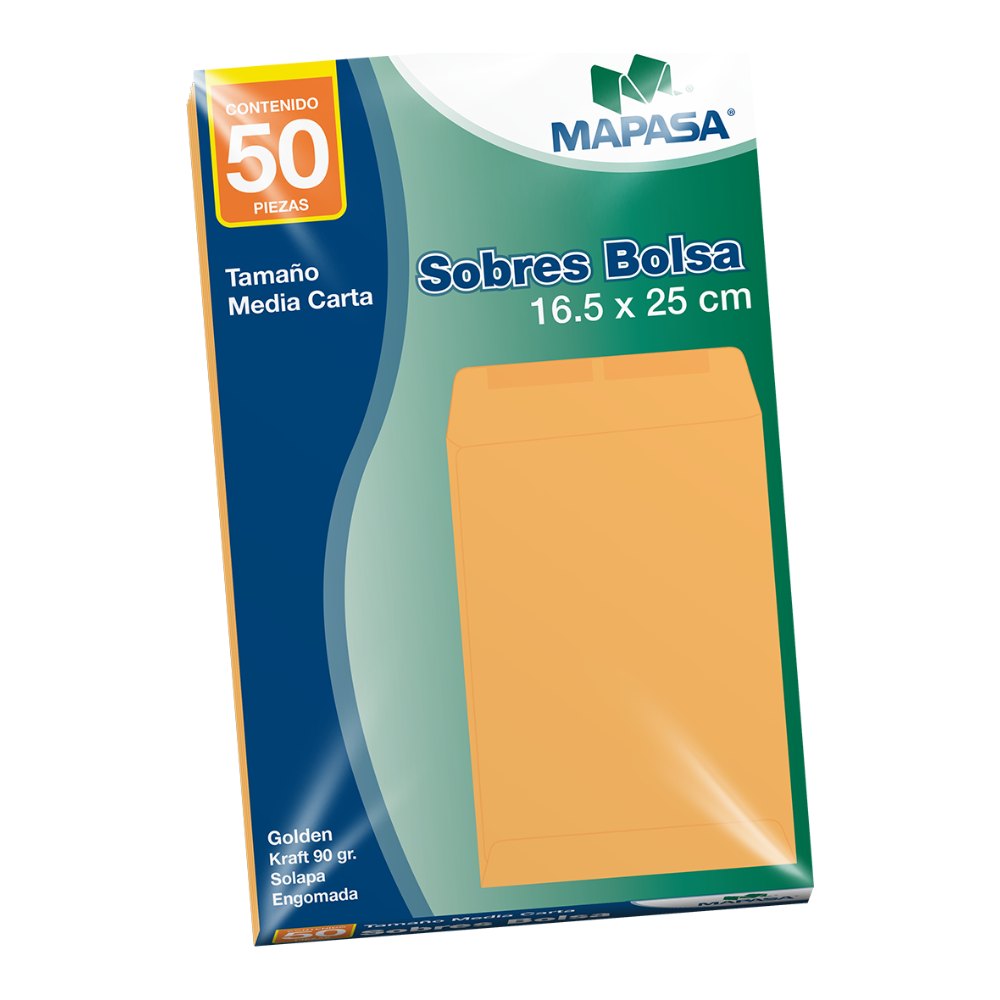 Sobre Bolsa Golden T/ 1/2 Carta 16.5 x 25 cms C/ 50 pzs Arpapel