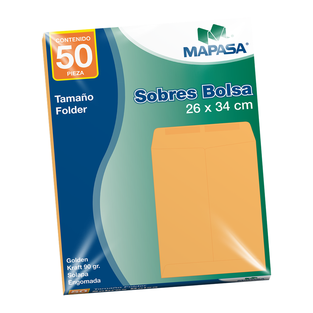 Sobre Bolsa Golden T/ Folder 26 x 34 cms C/ 50 pzs Arpapel