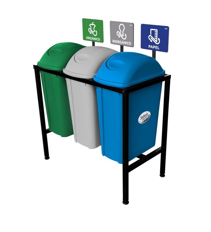 Centro Separacion Cesto Basura 3X42 Balancin Lateral Gris-Verde-Azul Sablon