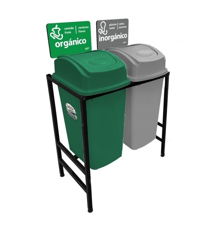 Centro Separacion Cesto Basura 2X65 Lts Balancin Lateral Gris-Verde Sablon