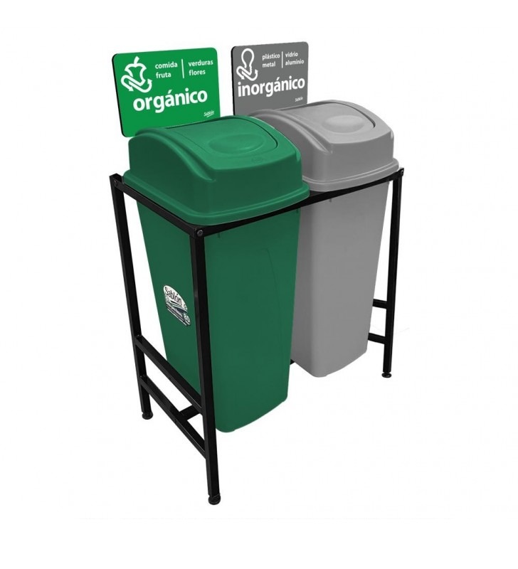 Centro Separacion Cesto Basura 2X80 Litros Balancin Lateral Gris-Verde Sablon