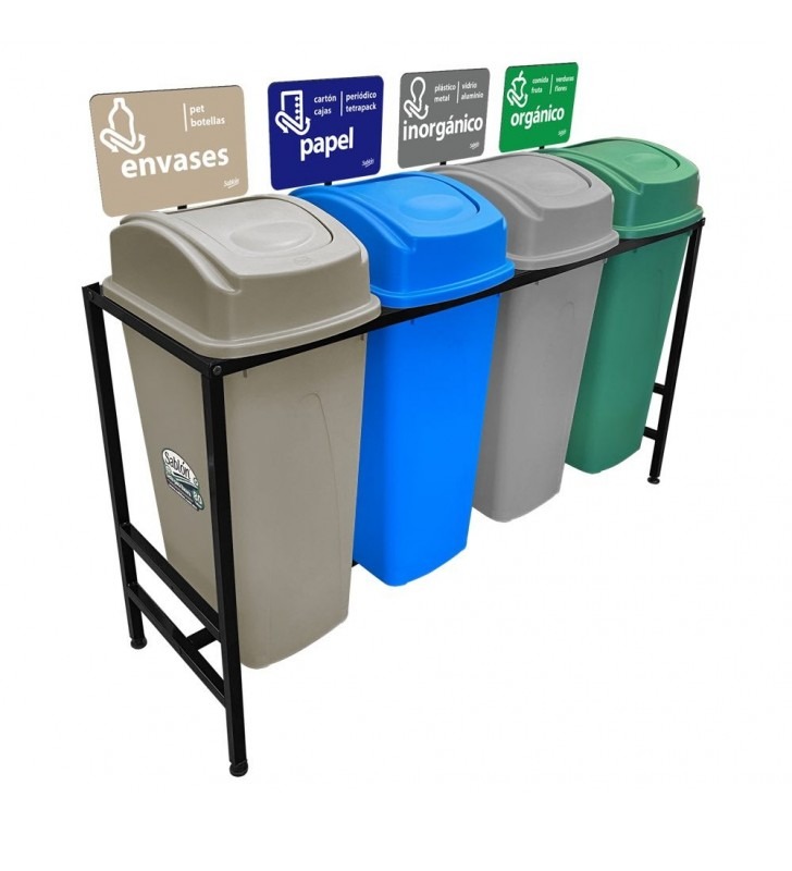 Centro Separacion Cesto Basura 4X80 Litros Balancin Lateral Gris-Verde-Azul-Capuchino Sablon