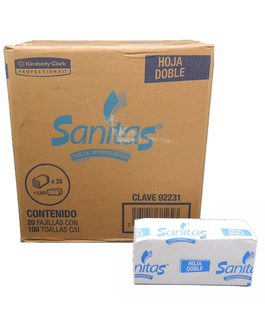 Toalla Interdoblada Sanitas Blanca C/ 100 pzs C/ 20 pzs 92231 Kimberly