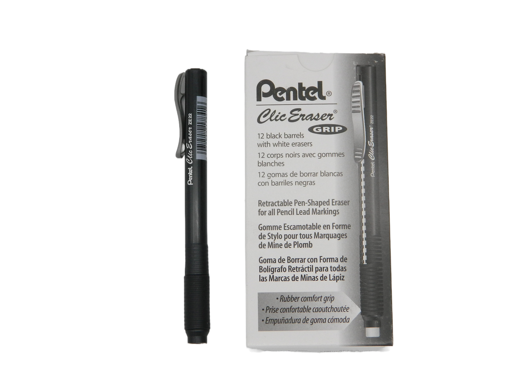 Borrador T/ Lapiz Negro Clic Eraser C/ 12 pzs Pentel