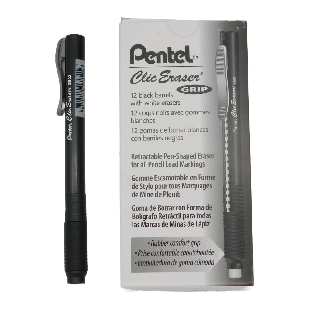 Borrador T/ Lapiz Negro Clic Eraser C/ 12 pzs Pentel