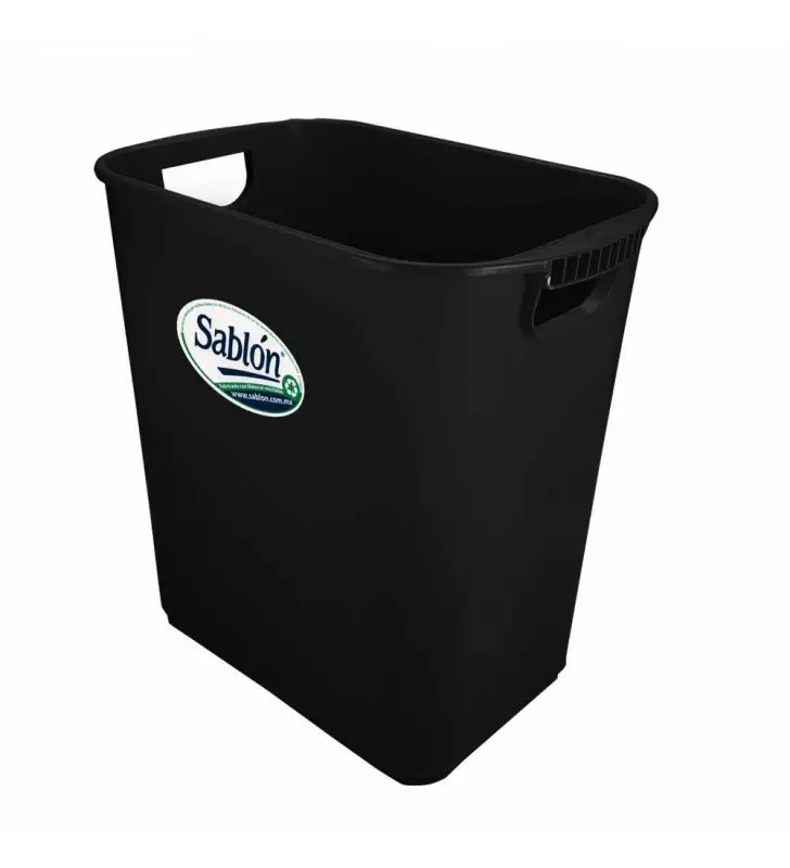 Cesto Basura Rectangular 26 Lts C/ Asas Negro Sablon