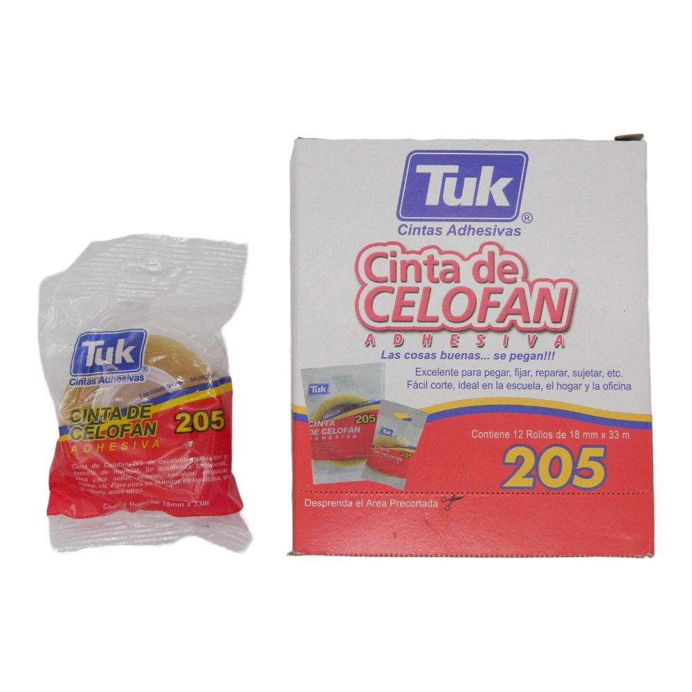Cinta Adhesiva Transparente T-205 18 x 33 C/ 12 pzs Tuk