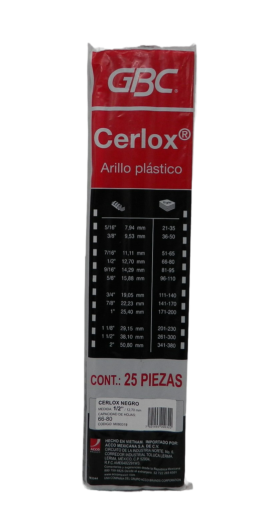 Arillo Plastico 1/2" Negro C/ 25 pzs Gbc