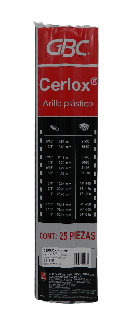 Arillo Plastico 5/8" Negro C/ 25 pzs Gbc