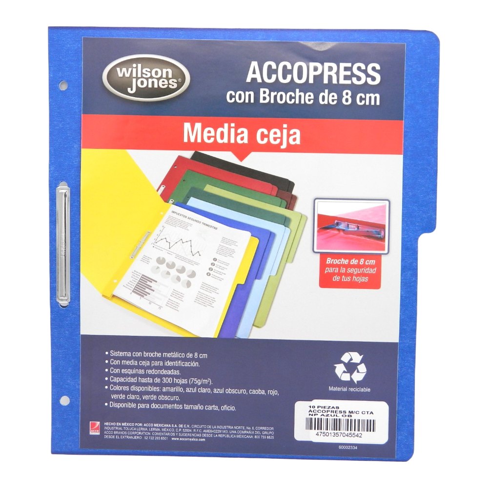 Folder Accopress C/ Broche T/ Carta Azul Obscuro C/ 10 pzs Acco