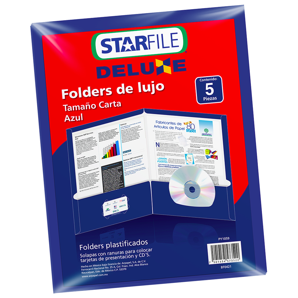 Folder Deluxe T/ Carta Azul C/ 5 pzs Arpapel