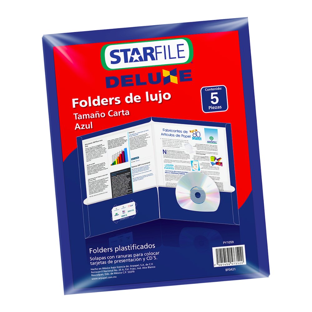 Folder Deluxe T/ Carta Azul C/ 5 pzs Arpapel