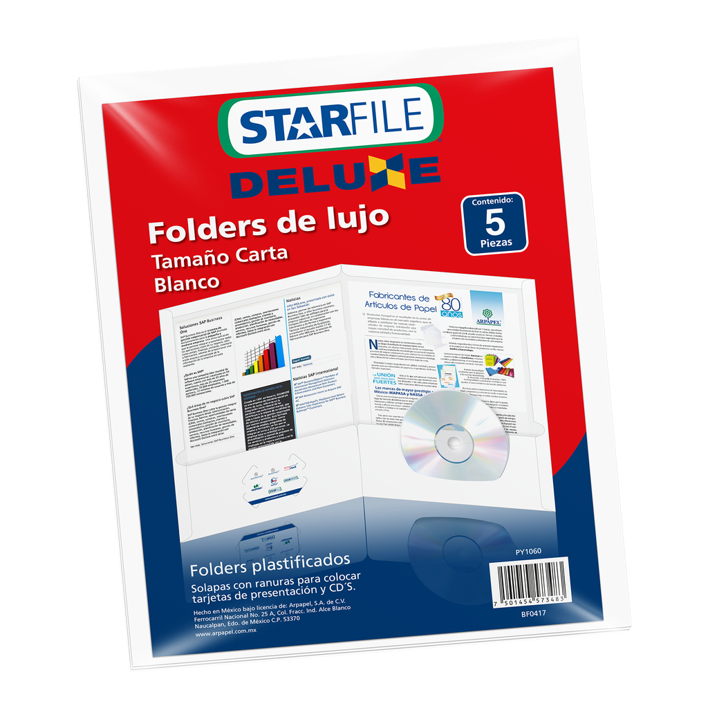 Folder Deluxe T/ Carta Blanco C/ 5 pzs Arpapel