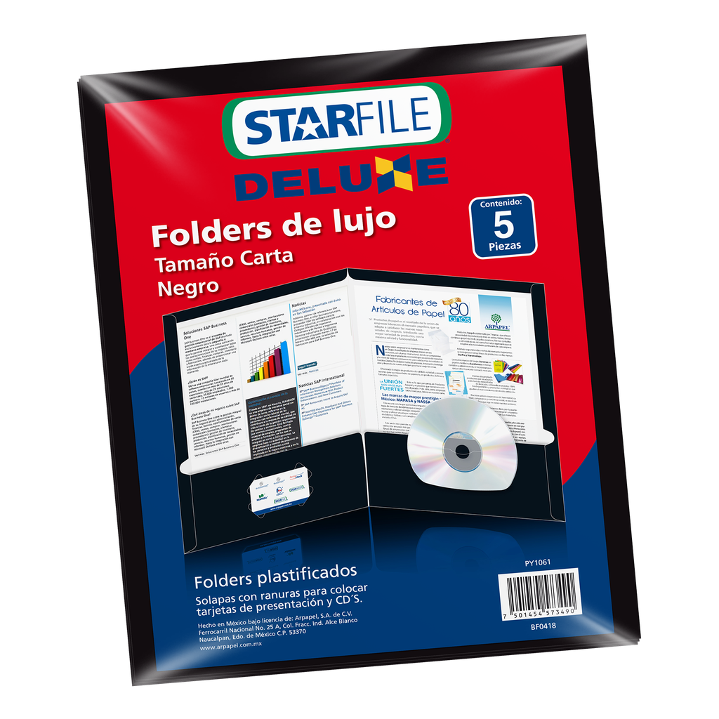 Folder Deluxe T/ Carta Negro C/ 5 pzs Arpapel