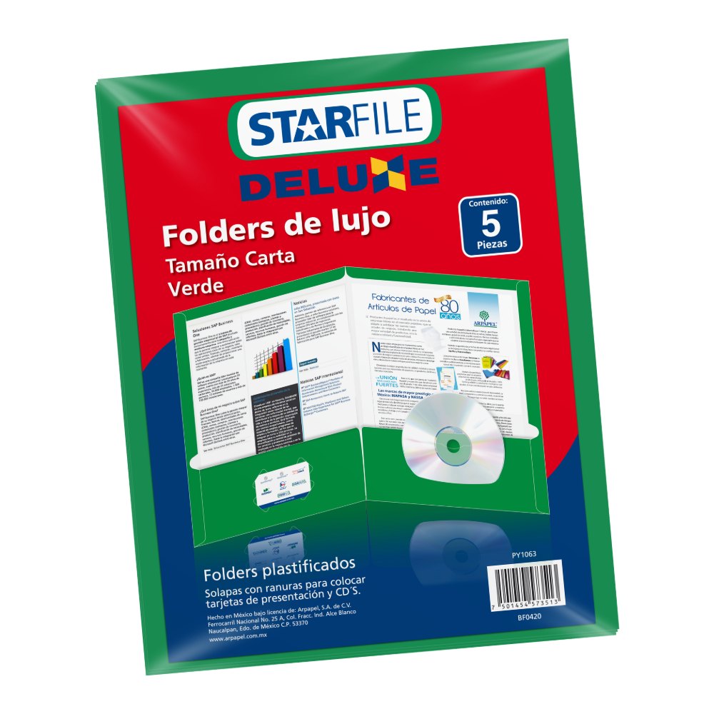 Folder Deluxe T/ Carta Verde C/ 5 pzs Arpapel