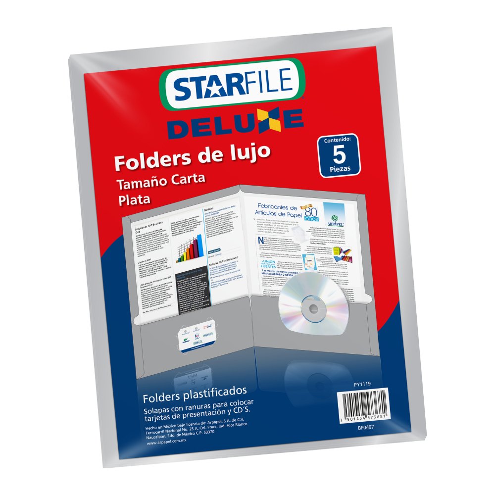 Folder Deluxe T/ Carta Plata C/ 5 pzs Arpapel