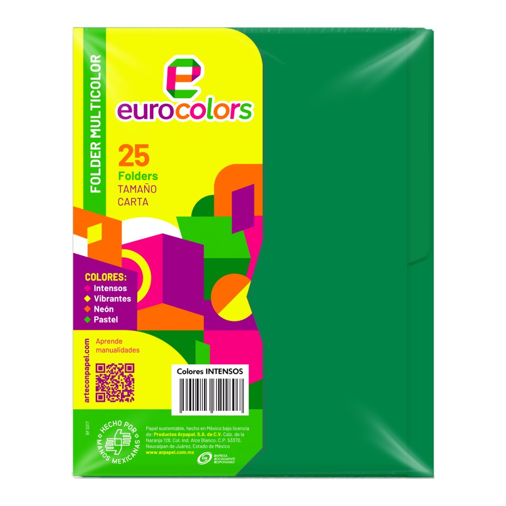Folder Multicolor T/ Carta Verde Intenso C/ 25 pzs Arpapel