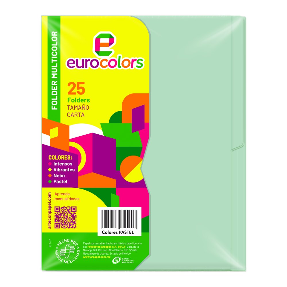 Folder Multicolor T/ Carta Verde Pastel C/ 25 pzs Arpapel